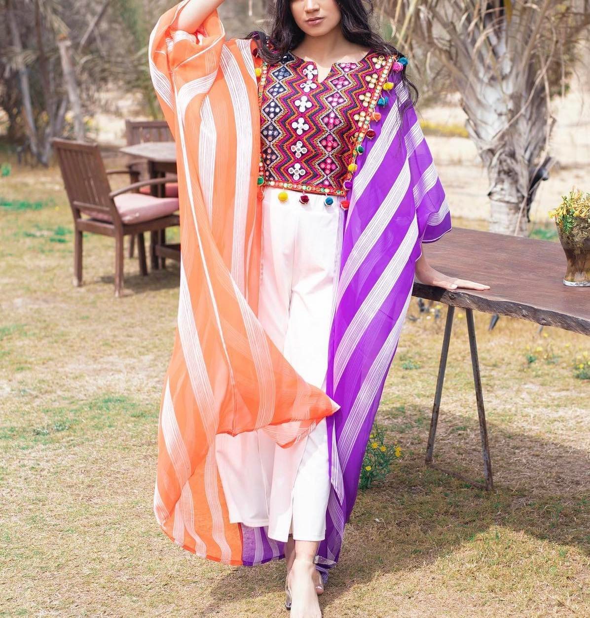 Unique embroidery Indian Chiffon abaya colorful