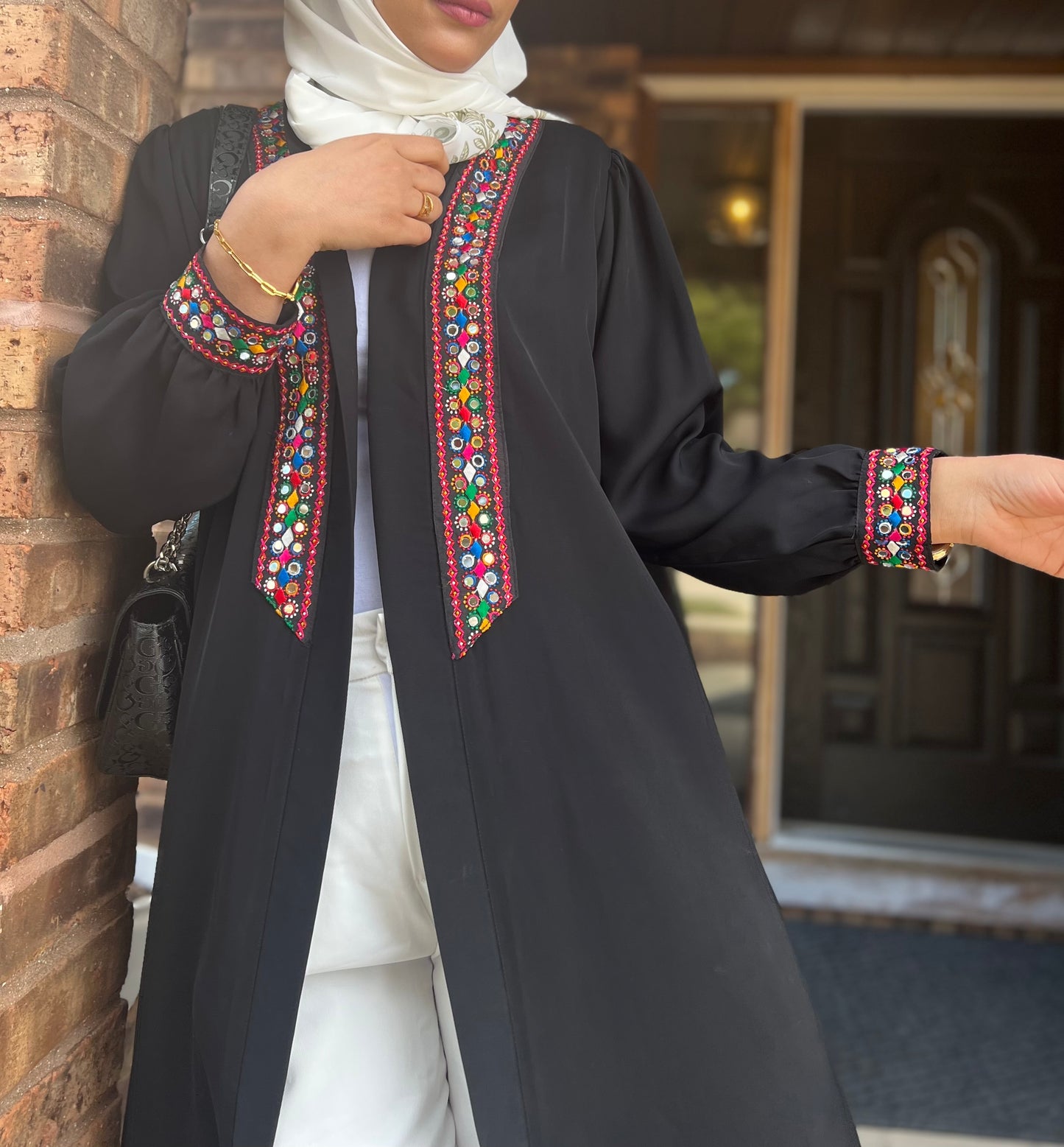 Elegant Balck Abaya with stones and Embroidery 