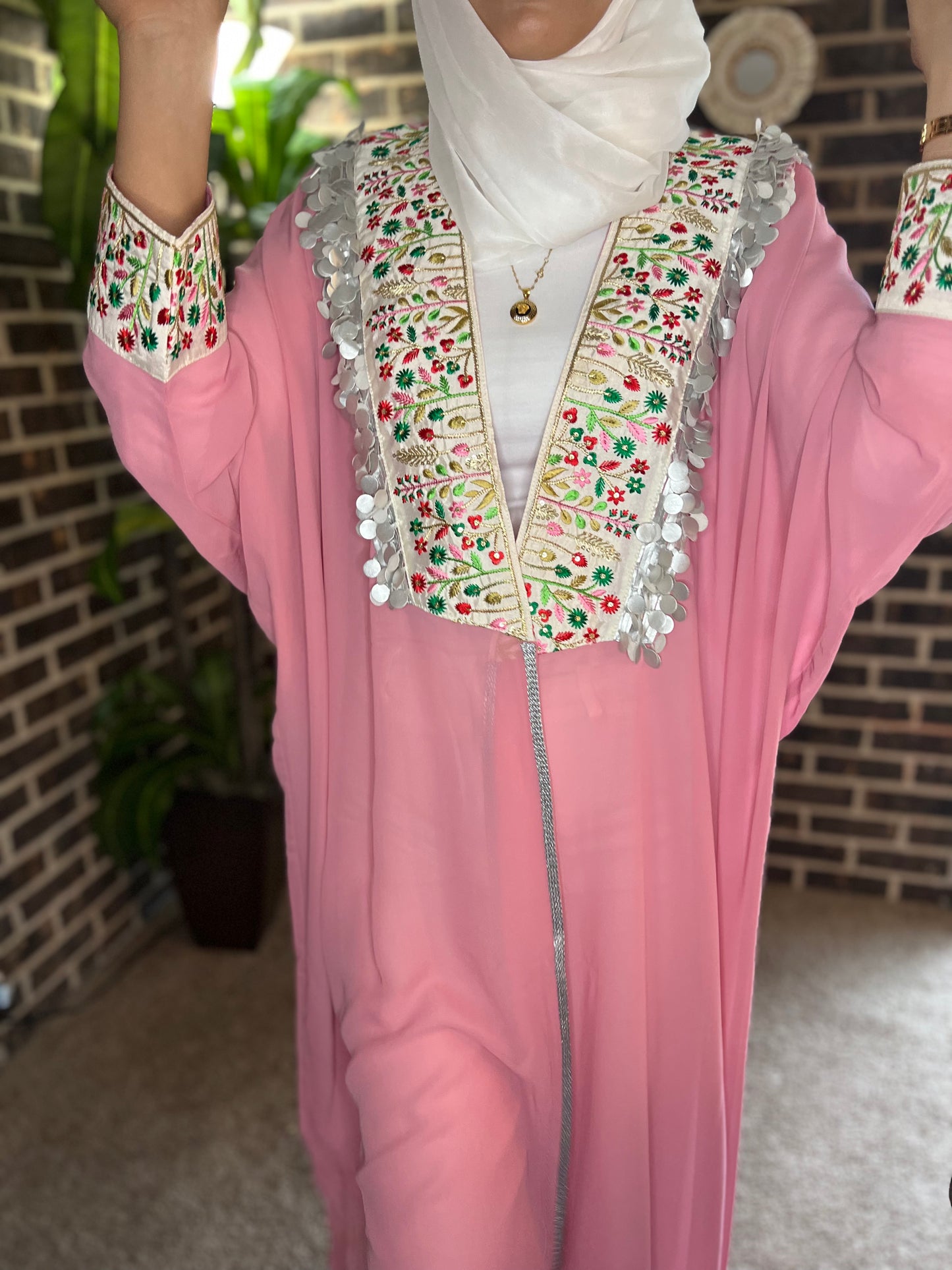 Pink Chiffon Abaya