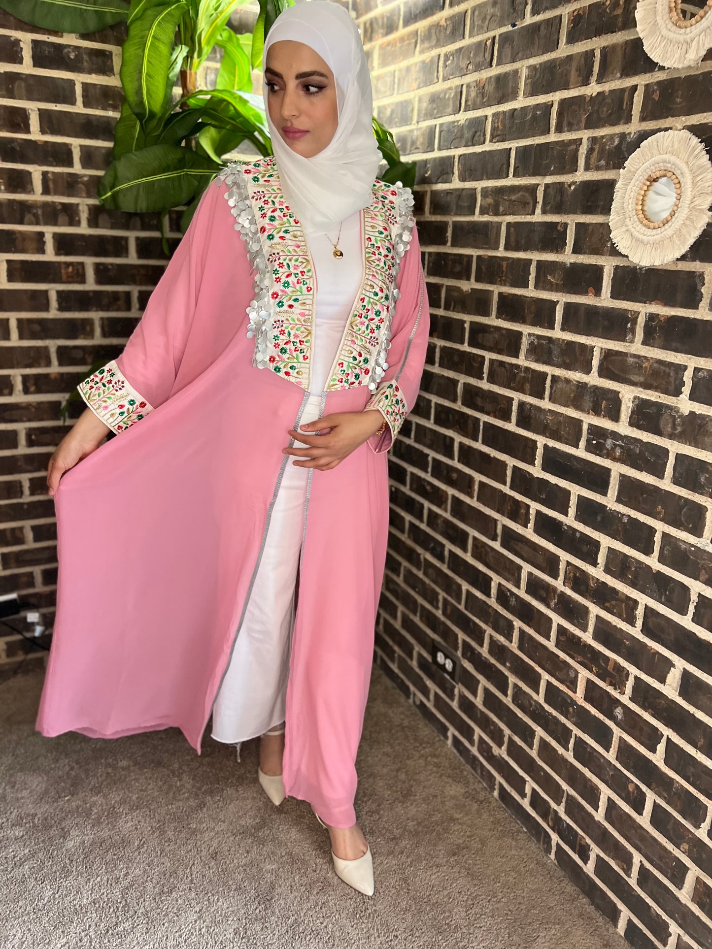 Pink Chiffon Abaya