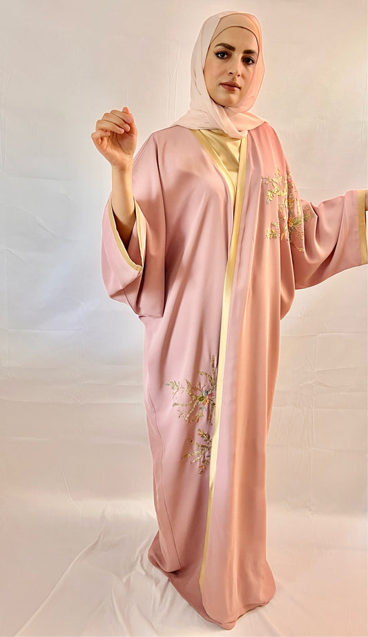 Flamingo Abaya Three Pieces (abaya, underdress,shawl, Belt)